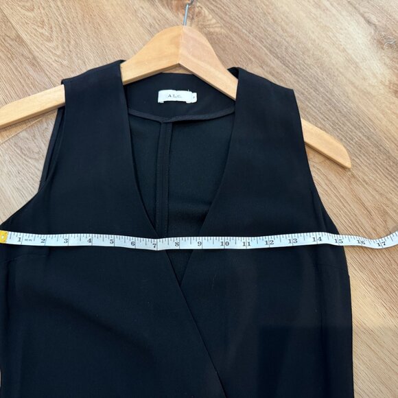 A.L.C. Black Crepe Sleeveless Deep V-Neck Tuxedo Jumpsuit Size 2 - Picture 9 of 9